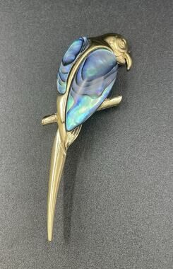 Ariki New Zealand Paua Shell Parrot Bird Brooch Pin